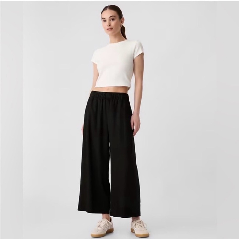 Gap Linen Black Wide-Leg Women's Pants - Elastic Waist